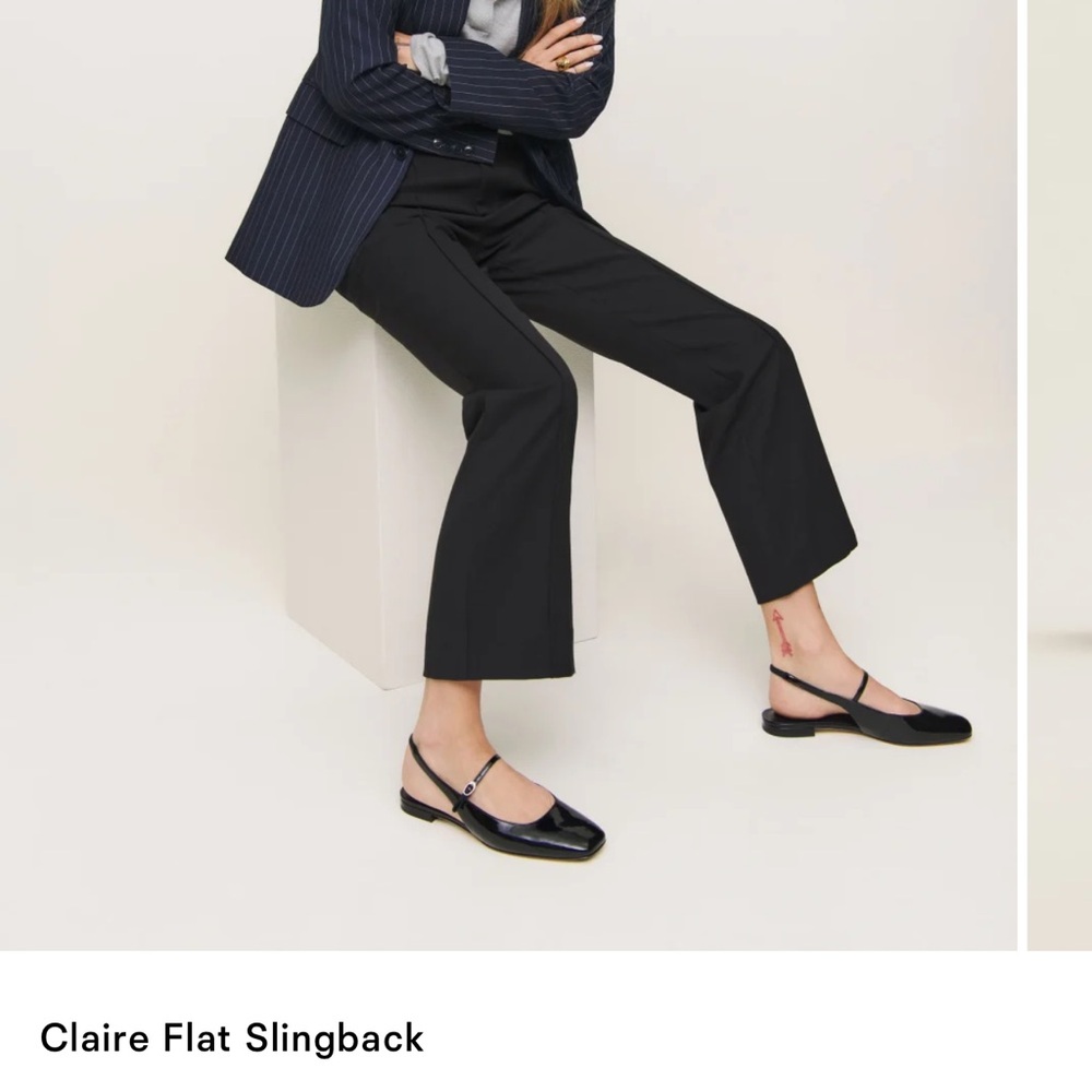 Reformation Glossy Black Flats- Claire Flat Sling Back - Picture 7 of 7